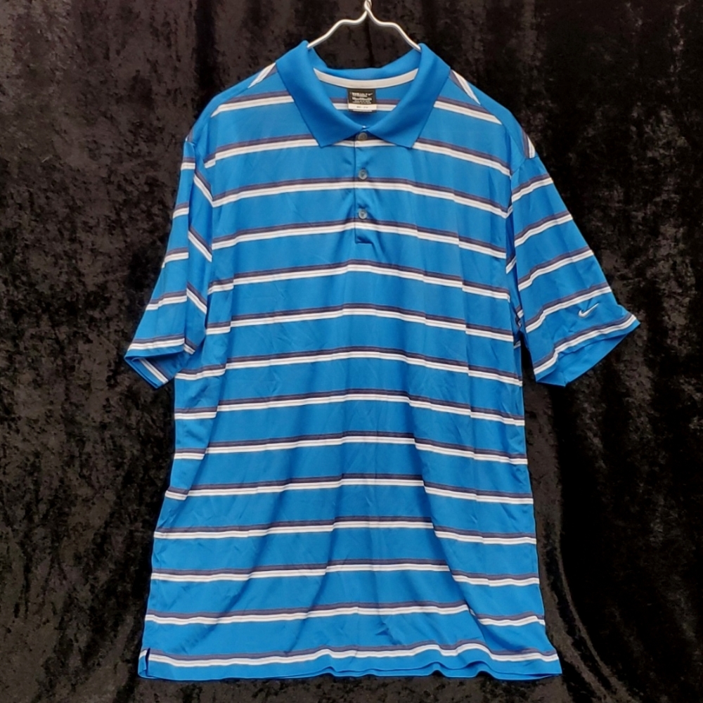 Men's 2XL Nike Golf Tour Performance Dri Fit Polo Blue Gray White Stripes